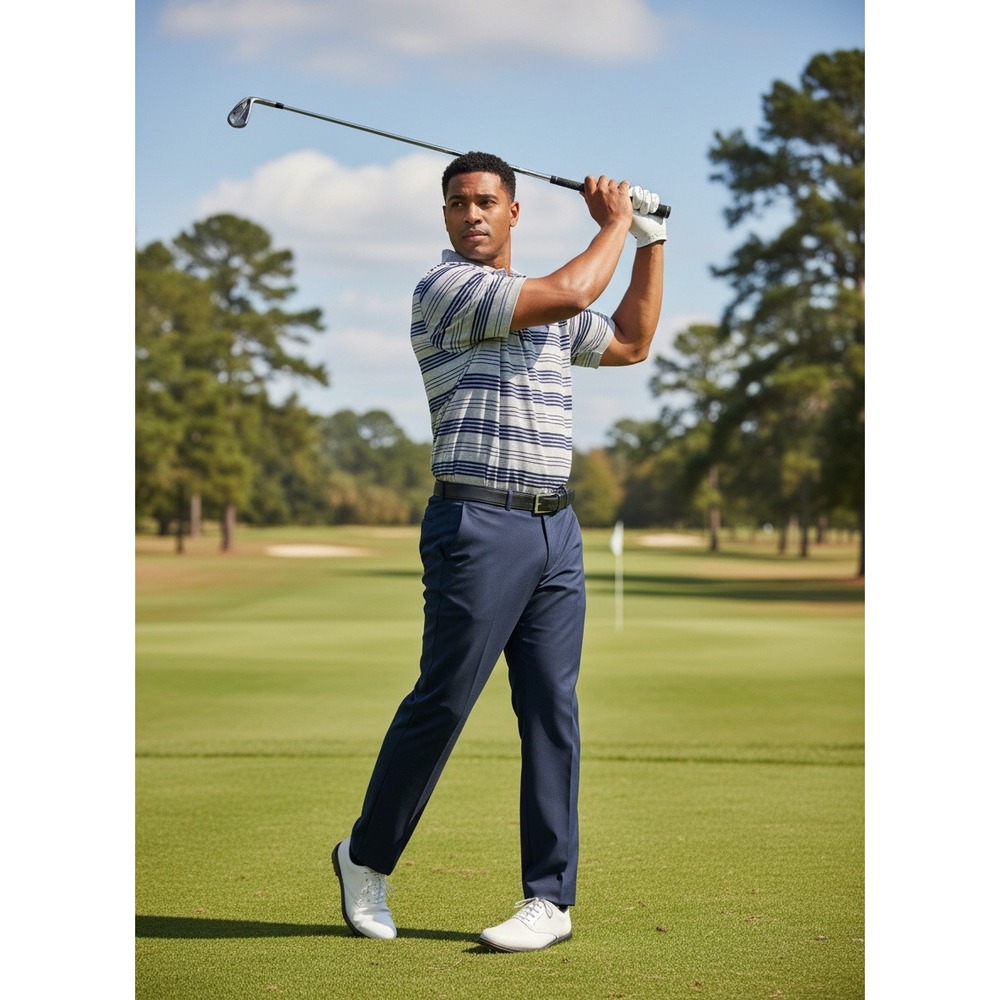 Polo Golf Ralph Lauren Mens XXL Gray Navy Striped Mesh Short Sleeve Polo Shirt